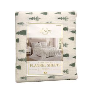 Lenox 6-Piece Soft & Warm 100% Cotton Flannel Sheet Set, Queen - Pine Trees